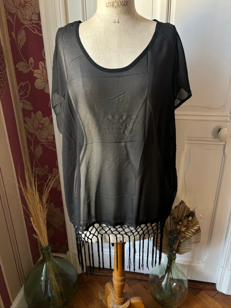 🖤 Cache-maillot noir à franges neuf – esprit bohème chic